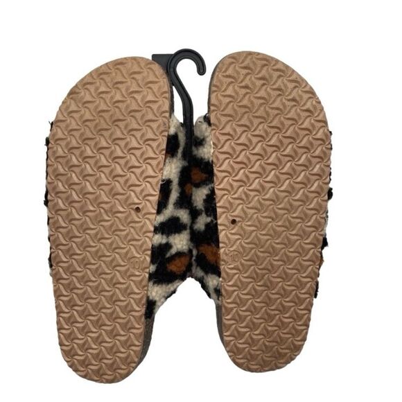 Leopard Print Faux Fur Slipper Luxe Two Band Step-in Sandal Shoe Size 10 - Picture 2 of 7
